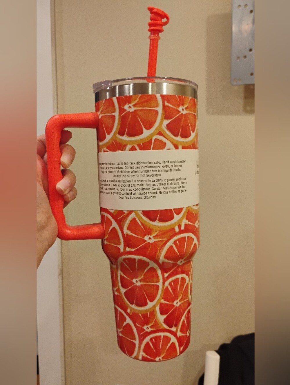 Ashland Citrus Orange Print Stainless Steel Tumbler Cup with Straw OS